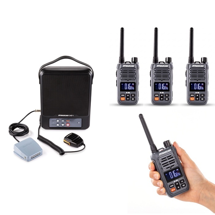 Pack comunicación hostelería Dynascan CHEF-1 con pedal para cocina + 4 walkies R-38 con función REPLAY